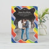 Save The Date Mariage moderne vibrant arc-en-ciel (Debout devant)