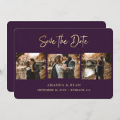 Save The Date Mariage moderne violet or à huile 3 Photo (Devant / Derrière)