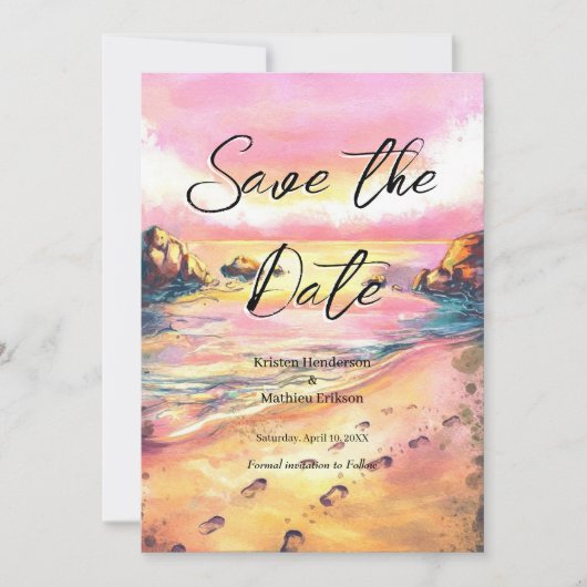 Save The Date Mariage moderne Whimsical Beach (Devant)