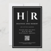 Save The Date Mariage Monogram Black Chic Simple Moderne QR Code (Devant)