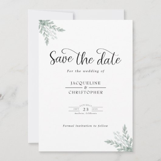 Save The Date Mariage Monogram Eucalyptus Enregistrer La Date (Devant)