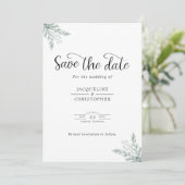 Save The Date Mariage Monogram Eucalyptus Enregistrer La Date (Debout devant)