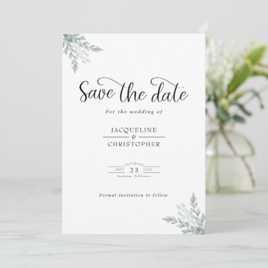 Save The Date Mariage Monogram Eucalyptus Enregistrer La Date (Debout devant)