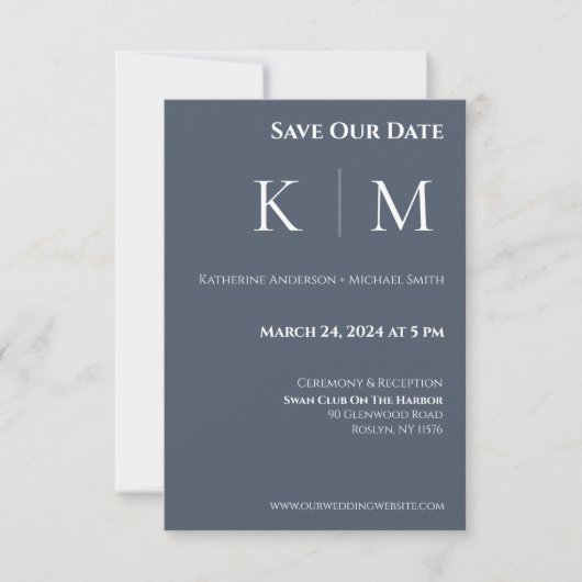 Save The Date Mariage - Monogramme - Bleu et Blanc- (Devant)