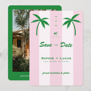 Save The Date Mariage Monogramme Cabane Rayée Rose Palmier