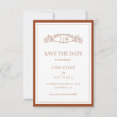 Save The Date Mariage monogramme chic en terre cuite botanique c (Devant)