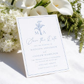 Save The Date Mariage Monogramme Classique Fleur de Lys Bleu