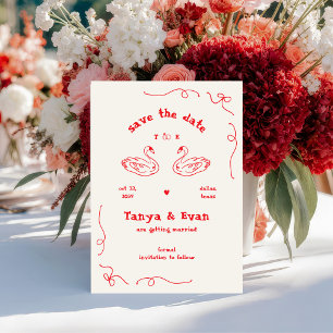 Save The Date Mariage Monogramme de Cygne Doodle Dessiné à la Ma