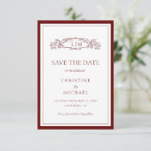 Save The Date Mariage monogramme de la crête botanique de Bourgo (Debout devant)