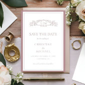 Save The Date Mariage monogramme de la crête botanique Mauve & T