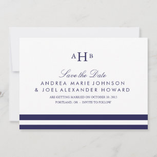 Save The Date Mariage Monogramme de la Marine, Épargnez la Date