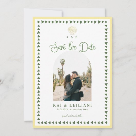 Save The Date Mariage Monogramme Jaune Citron de Coquillage de M (Devant)