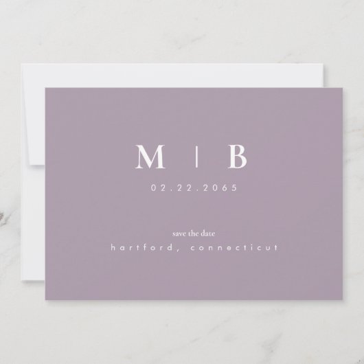 Save The Date Mariage Monogramme Lavande Simple Sleek Sauvegarde (Devant)