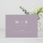 Save The Date Mariage Monogramme Lavande Simple Sleek Sauvegarde (Debout devant)