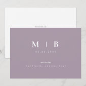Save The Date Mariage Monogramme Lavande Simple Sleek Sauvegarde (Devant / Derrière)