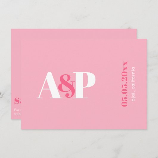 Save The Date Mariage Monogramme Magenta Rose Vibrant Typographi (Devant / Derrière)