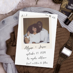 Save The Date Mariage Monogramme Manuscrit Photo Instantané Vint