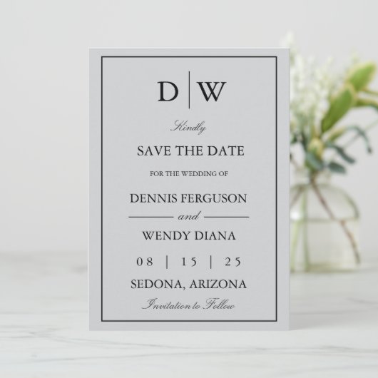 Save The Date Mariage Monogramme Minimaliste (Debout devant)