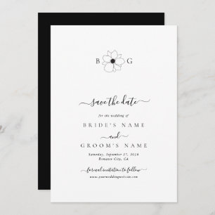Save The Date Mariage Monogramme minimaliste Fleur sauvage tiré