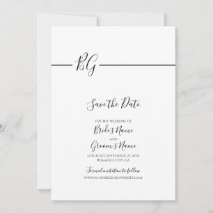 Save The Date Mariage Monogramme minimaliste noir et blanc