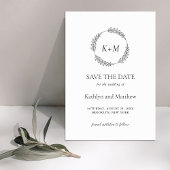 Save The Date Mariage Monogramme moderne à feuilles noires blanc