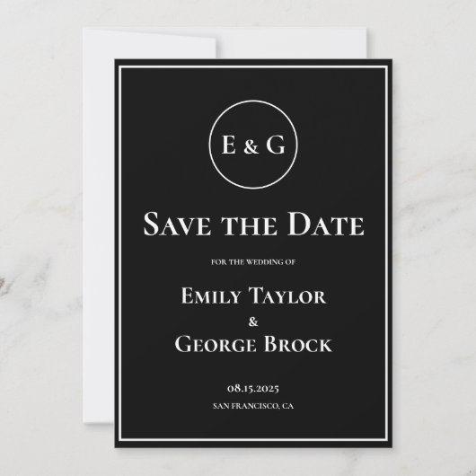 Save The Date Mariage Monogramme Noir Et Blanc Simple (Devant)