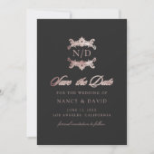 Save The Date Mariage Monogramme Or Rose (Devant)