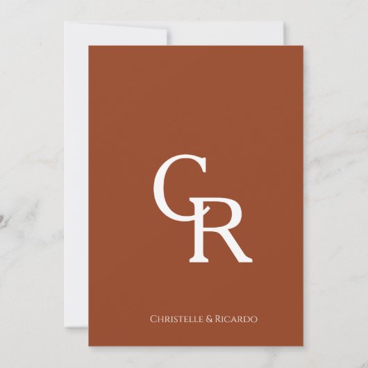 Save The Date mariage Monogramme orange brûlé en terre cuite mod (Dos)
