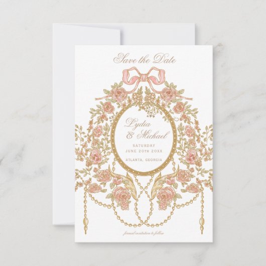 Save The Date Mariage Monogramme Rose Rococo Français (Devant)