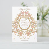 Save The Date Mariage Monogramme Rose Rococo Français (Debout devant)