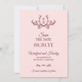 Save The Date Mariage Monogramme Vert Foncé Blush (Devant)