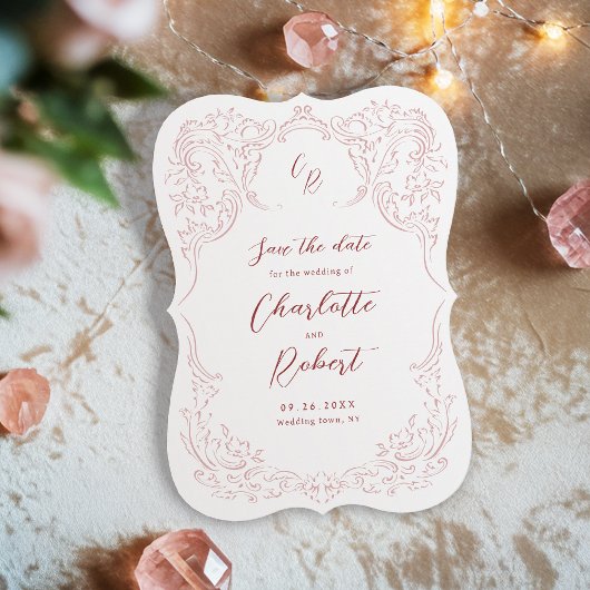 Save The Date Mariage Monogramme Vintage Pink Croché