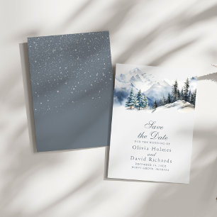 Save The Date Mariage Montagne enneigée Pins Aquarelle Rustique