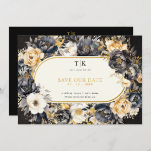 Save The Date Mariage Moody Noir et Blanc Or