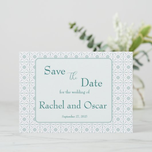 Save The Date Mariage motif bleu pastel (Debout devant)
