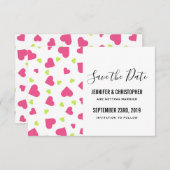 Save The Date Mariage Motif de Coeurs Rose et Vert mignon (Devant / Derrière)
