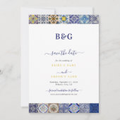Save The Date Mariage Motif de tuiles portugaises méditerranéenn (Devant)