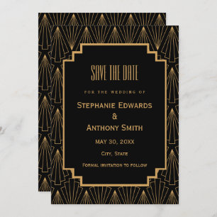 Save The Date Mariage Motif Gold et Black Art Déco