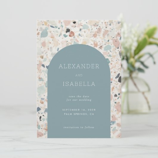 Save The Date Mariage Motif moderne Pastel Terrazzo (Debout devant)