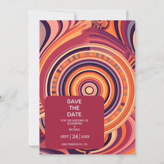 Save The Date Mariage motif Super rétro les années 70 (Devant)
