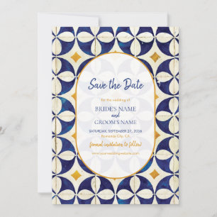 Save The Date Mariage Motif vintage bleu et jaune portugais