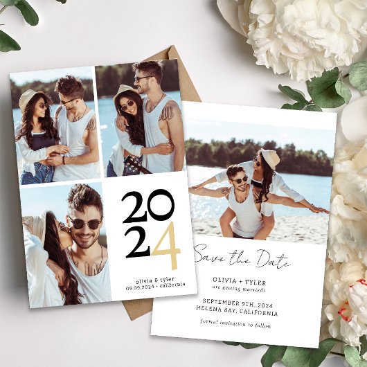 Save The Date Mariage Multi Photo Simple Typographie