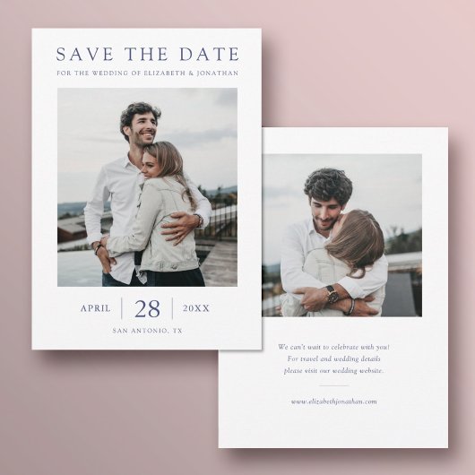 Save The Date Mariage multiphoto Simply Chic Blue Text