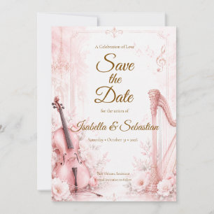 Save The Date Mariage Musical Élégant aux Teintes Roses