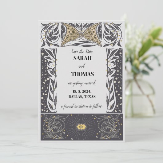 Save The Date Mariage Mystique Art Nouveau Céleste (Debout devant)