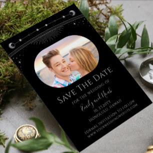 Save The Date Mariage mystique Black Silver Sun Moon Stars