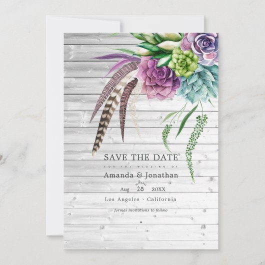 Save The Date Mariage mystique boho rustique avec plantes succul (Devant)