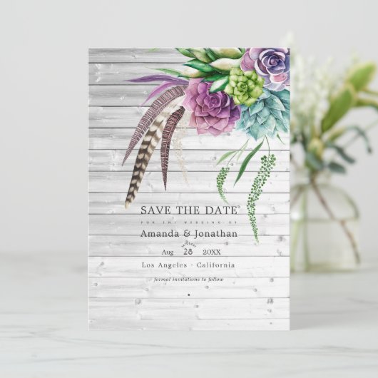 Save The Date Mariage mystique boho rustique avec plantes succul (Debout devant)
