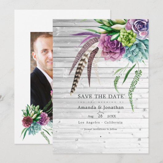 Save The Date Mariage mystique boho succulent rustique plantes (Devant / Derrière)