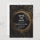 Save The Date Mariage mystique céleste noir et or (Devant)